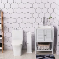 HOMCOM Mueble de Baño Estrecho con Orificio para Papel Higiénico y Estantes Estilo Moderno 19,5x19,5x65 cm Blanco(m-10)