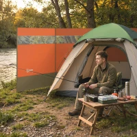 Outsunny Camping Windbreaker with Clear Windows, Carry Bag and Steel Poles, for Beach Caravan Campervan, 440 x 140cm, Orange(m-8)