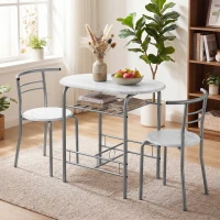 HOMCOM Three-Piece Compact Dining Set - White Marble Effect(m-13)