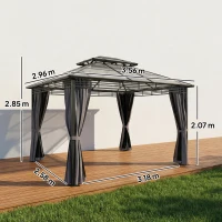 Outsunny 3 x 3.6 m Outdoor Hardtop Gazebo Canopy with 2-Tier Roof, Permanent Pavilion Garden Metal Gazebo with Sides, Dark Grey(m-3)