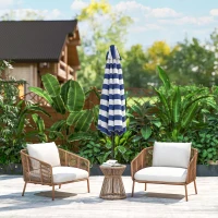 Outsunny Ombrellone da Giardino Inclinabile 2.3x2 m in Poliestere 180g/m², Ombrellone per Esterno da Terrazzo e Patio con Apertura a Manovella, Palo in Metallo e 6 Stecche, Blu e Bianco(m-8)