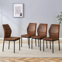 Lot de 4 chaises de salle à manger, style léger-luxe, patins antidérapants, 43x42.6x93 cm, Marron+Noir(m-1)