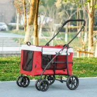 PawHut Foldable Dog Stroller, Pet Travel Crate, with Detachable Carrier, Soft Padding, for Mini, Small Dogs - Red(m-10)