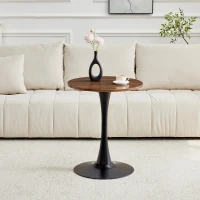 Table d'appoint ronde, style mid-century, pieds antidérapants, usage multifonction, 60x60x72 cm, Noyer(m-1)
