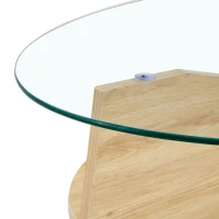 Table basse ronde en verre, design moderne, patins antidérapants, 104.9x60x35.6 cm, Couleur naturelle(m-7)