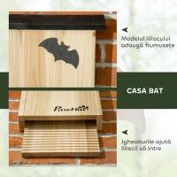 PawHut Set de 3 căsuțe pentru lilieci din lemn de brad pentru exterior, 25x6x37.5 cm, lemn natural(m-7)
