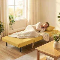 HOMCOM Sofá Cama Individual Plegable con Respaldo Ajustable 5 Posiciones Sillón Cama Tapizado con Cojín 72x75x85 cm Amarillo(m-9)