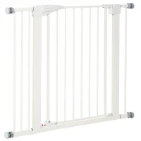 PawHut Cancelletto per Cani Taglia Piccola e Media con Doppia Serratura e Chiusura Automatica, 76-103x4.2x77 cm, Bianco(m-10)