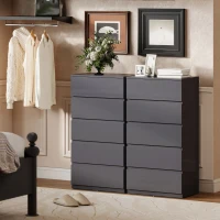 HOMCOM Commode 5 tiroirs, meuble de rangement à haute brillance, fermeture douce et silencieuse, 53 x 34 x 100 cm, gris(m-9)