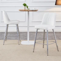 Lot de 2 tabourets de bar hauteur, design moderne et confortable, dossier incurvé et repose-pieds, 42x45x100 cm, Blanc+Argenté(m-4)