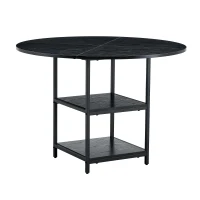 Table ronde 107 cm de diamètre, design industriel élégant, pour 2–4 personnes, 107x107x75 cm, Noir(m-2)