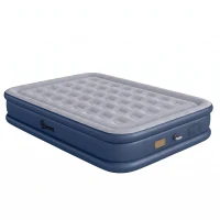 Outsunny Inflatable Mattress, Double Air Bed with Built-in Electric Pump, 3 Mins Inflation, Flocked Surface, Grey(m-1)