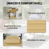 Outsunny Espreguiçadeira Dobrável Espreguiçadeira de Jardim com Toldo Ajustável para Jardim Terraço Piscina 70x200x45 cm Creme(m-6)