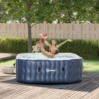 Outsunny Spa gonflable carré 930 litres avec 108 jets de massage 4-6 personnes spa chauffé à 40°C avec filtre et pompe 180x180 cm, liner PVC bleu et blanc(m-10)