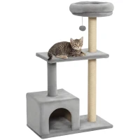 PawHut 96cm Cat Tree for Indoor Cats Condo Sisal Scratching Post Cat Tower Kitten Play House Dangling Ball Activity Center Furniture Grey(m-1)