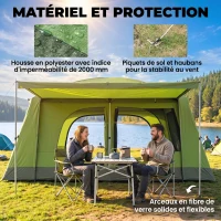 Outsunny Tente de camping avec porche pour 4 personnes légère portable, facile à Installer, sac de transport et crochet, vert(m-5)