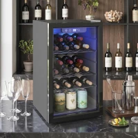 HOMCOM 24 Bottle Wine Cooler, 68 Litre Capacity, 4-16°C Freestanding Drinks Wine Fridge with Glass Door, Black(m-3)