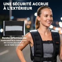 SPORTNOW Gilet lesté 8 kg veste lestée respirant avec sangles réglables et bandes réfléchissantes en sable de fer 43 x 33 cm noir(m-6)