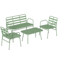 Outsunny Set Giardino 4 Pezzi, Divano Esterno Metallo con Doghe, Verde