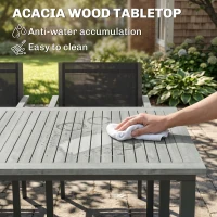 Outsunny Garden Dining Set with Acacia Wood Table Top, Outdoor Table and Stackable Chairs Set for 6 with Texteline Seat, Grey(m-4)