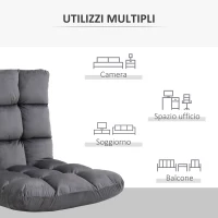 HOMCOM Poltrona da Terra in Velluto con Schienale Reclinabile fino 180° e Imbottitura Spessa, 55x71x53.5cm, Grigio Scuro(m-6)
