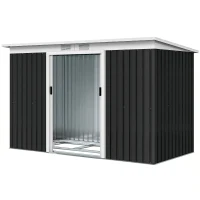 Outsunny Abrigo de Jardim 280x130x172cm Abrigo de Exterior de Aço Galvanizado com Porta Corredeira e Ventilações Cinza Escuro(m-23)