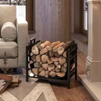 Outsunny Brandhoutrek, compact, tot 50 kg hout, afneembare draagtas, 49x34x44 cm, Zwart(m-7)
