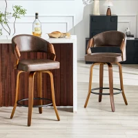 Lot de 2 tabourets de bar avec dossier, design rétro élégant, mousse haute densité et patins antidérapants, 51x42x95 cm, Marron(m-1)