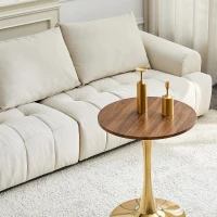 Table d'appoint ronde, style mid-century, pieds antidérapants, usage multifonction, 60x60x72 cm, Noyer(m-4)