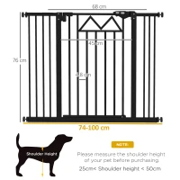 PawHut Poartă pentru Câini cu 4 Șuruburi Reglabile și Bandă Adezivă, din Metal și Plastic, 74-100x76 cm, Negru(m-3)