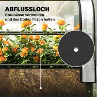 Outsunny Hoogbed met kweekkas-opzet plantenbak met opklapbare afdekking oprolbare ritsdeur afvoeropening Zwart(m-8)