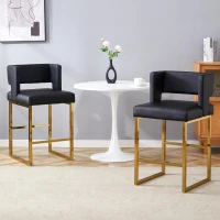 Lot de 2 tabourets de bar nordiques, design carré moderne, imperméable et facile à nettoyer, 48x53.3x91.4 cm, Noir+Doré(m-4)
