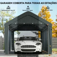 Outsunny Abrigo de Exterior 590x300x280 cm Garagem de Exterior para Carros Anti UV com Paredes Laterais Desmontáveis e 2 Portas Cinza Escuro(m-4)