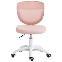 HOMCOM Office Chair, Armless Computer Desk Chair with Breathable Mesh, Adjustable Height, Swivel Wheels, Pink(m-15)