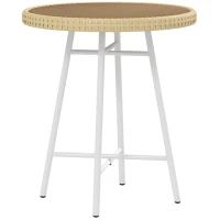 Outsunny Mesa Auxiliar de Vime Sintético com Bancada de Madeira Plástica e Estrutura de Aço Galvanizado 50x50x55 cm Madeira e Bege(m-1)