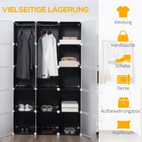 HOMCOM Kledingkast in Blokdesign, 2 Grote en 9 Kleine Blokken, Kunststof, Metaal, 111L x 47B x 183H cm, Zwart+Wit(m-4)