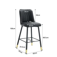 Lot de 2 tabourets de bar hauteur, design moderne et confortable, dossier incurvé et repose-pieds, 42x45x100 cm, Noir(m-3)