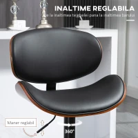HOMCOM, Set de 2 Scaune de Bar, Cu Spătar Reglabile pe Înălțime, PU, oțel, 53x52x96-116 cm, Negru(m-5)