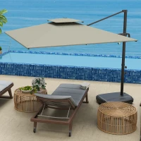 Outsunny Parasol déporté carré 2,5 x 2,5 m, parasol de jardin extérieur avec manivelle, 2 bases incluses, 8 baleines, gris clair(m-8)