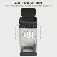 HOMCOM 48L Galvanised Steel Sensor Bin - Black(m-6)