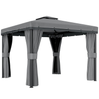 Outsunny Gazebo ca. 3x3m Waterafstotend Stabiel Winterbestendig Tuinpaviljoen met Dubbel Dak Rits-Muggennetten