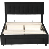 HOMCOM 4ft6 Double Ottoman Bed Frame, with Front Drawer - Black(m-1)