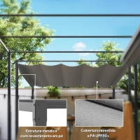 Outsunny Pérgola com Telhado Retrátil Pérgola de 3x3 m com Fecho Magnético Proteção UV30+ Pérgola para Jardim Cinzento(m-6)