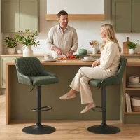 HOMCOM Bar Stools Adjustable Swivel Kitchen Chairs with Backrest Set of 2 for Kitchen Island Dark Green(m-14)