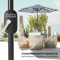Outsunny Ombrellone da Giardino Inclinabile 2.3x2 m in Poliestere 180g/m², Ombrellone per Esterno da Terrazzo e Patio con Apertura a Manovella, Palo in Metallo e 6 Stecche, Blu e Bianco(m-4)