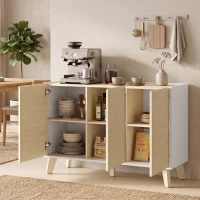 HOMCOM Credenza Buffet Stile Nordico con 3 Armadietti, in Legno, 120x35x73.5 cm, Bianco e color Legno(m-2)