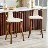 Lot de 2 tabourets de bar avec accoudoirs, design scandinave élégant, assise rembourrée, 54,7x44x88 cm, Blanc(m-4)