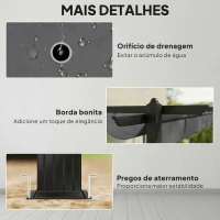 Outsunny Pérgola de Jardim 4x3 m com Telhado Retrátil Estrutura de Alumínio UPF30+ Orifícios de Drenagem Cinza(m-6)