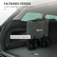 Outsunny Tuinwagen 120 kg Draagvermogen, Opvouwbare Transportkar met Afneembaar Zeil, Handvat, Wielen, 95 Liter, Groen(m-6)