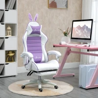 Vinsetto Sedia Gaming con Orecchie da Coniglio, Poggiapiedi, Cuscini, Reclinabile e Altezza Regolabile, Viola(m-2)